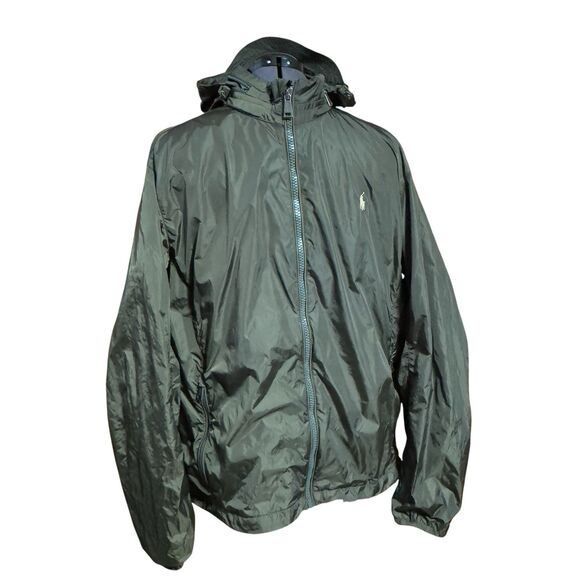 Polo Ralph Lauren Rain Jacket Windbreaker Hideaway Hood Mens XXL Olive Green - Picture 4 of 11